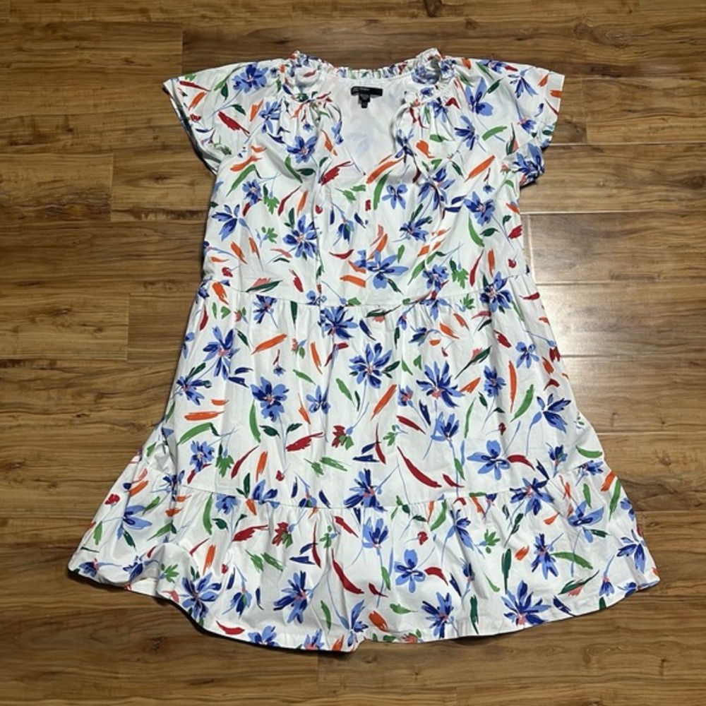 Maggy London Women's Tie Neck Flutter Sleeve Tier Hem Dress Sz 18W Floral‎